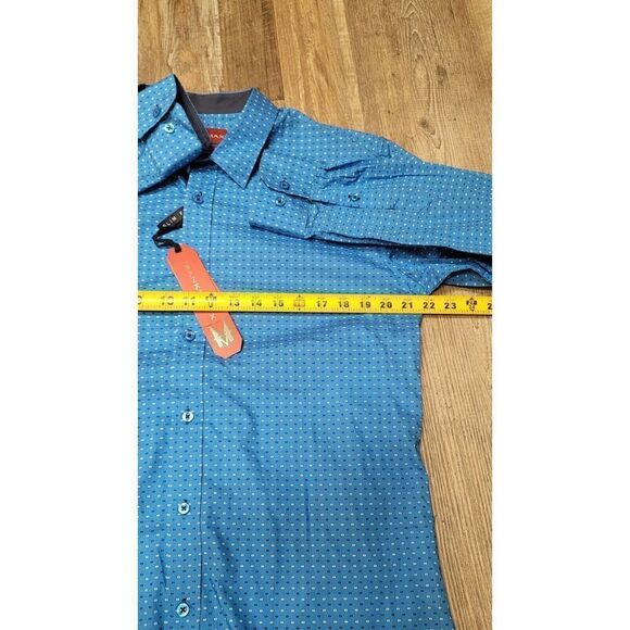 Mens Shirt Casual Dress Blue Pattern FRANKY MAX Button Up Front Large - Picture 7 of 7